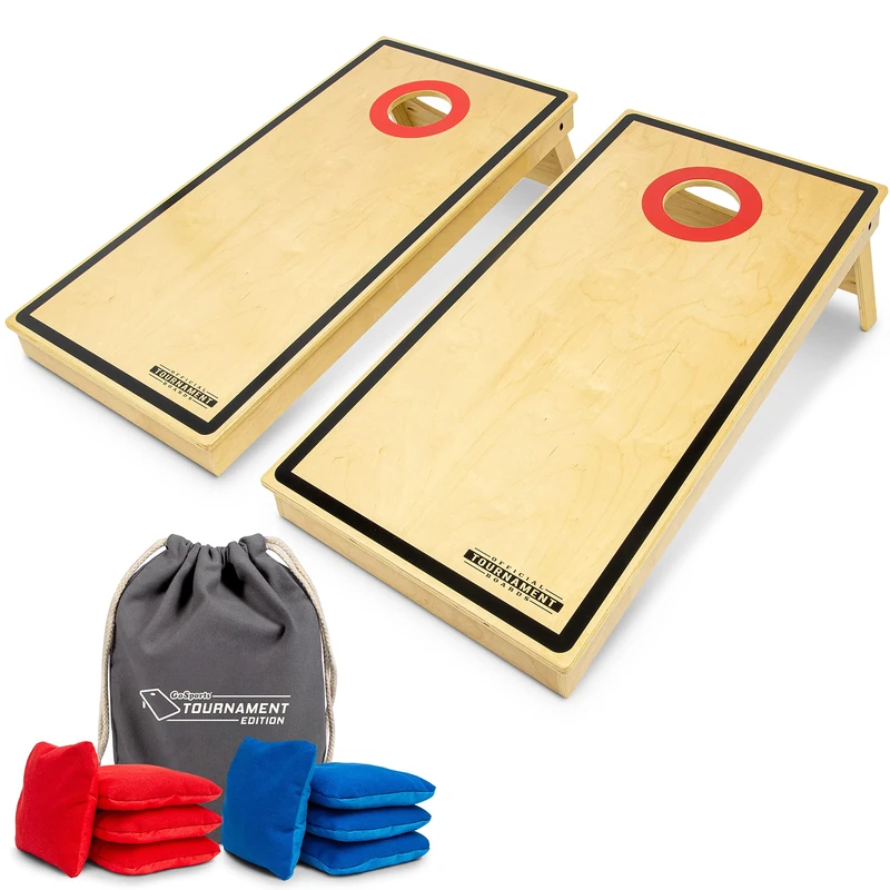 GoSports Tournament Edition Regulation Cornhole Game Set, 4 ft x 2 ft Wood Boards with 8 Dual Side (Slide and Stop) Bean Bags