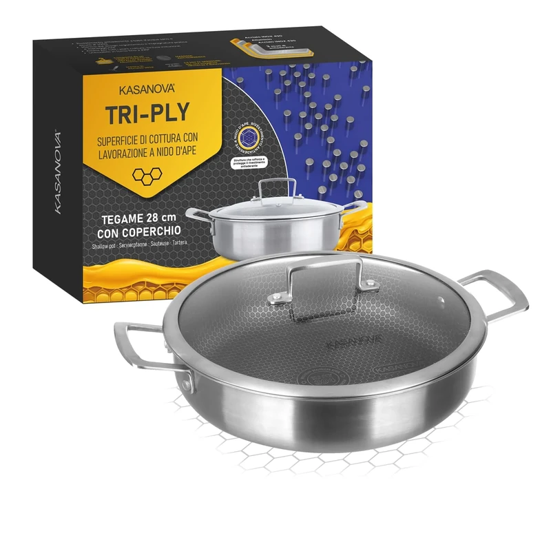 KASANOVA 28 cm Pot with 3-Layer Lid Three Ply Grey Cooking