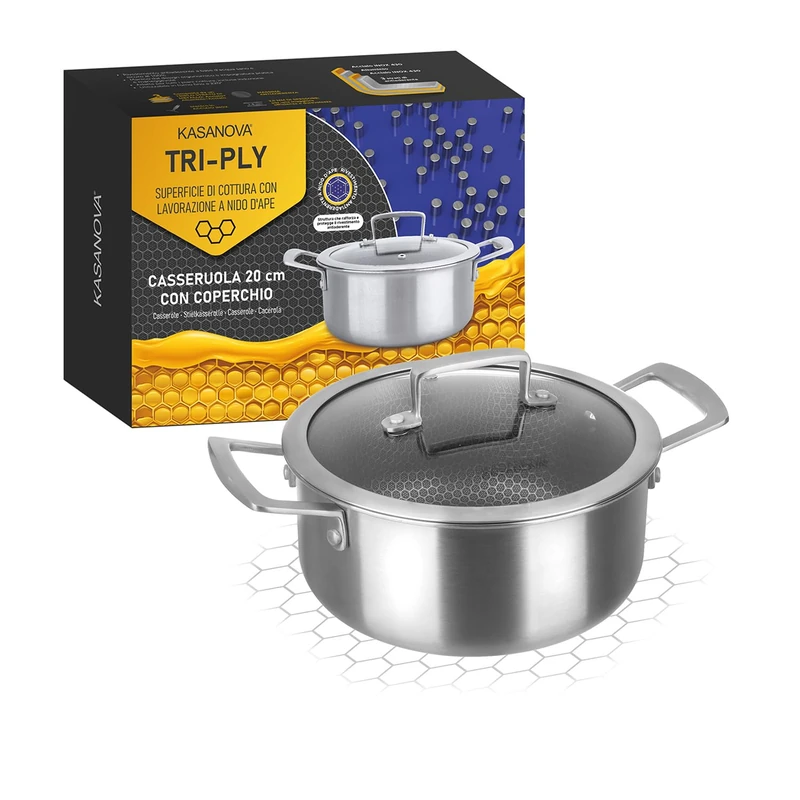 KASANOVA Cooking Pot 20 cm with 3-Layer Lid Three Layers Grey Cooking