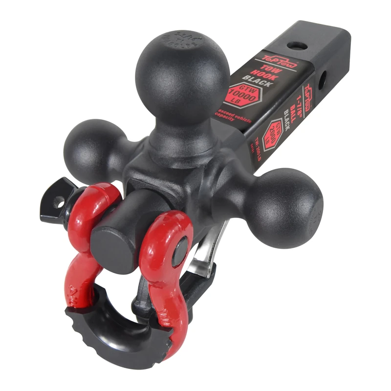 TOPTOW Recovery Shackle Ball Hitch Mount w/Matte Black Triple Tow Ball, 2-in Shank, Multi Fit for 2 inch Trailer Hitch Receiver Box