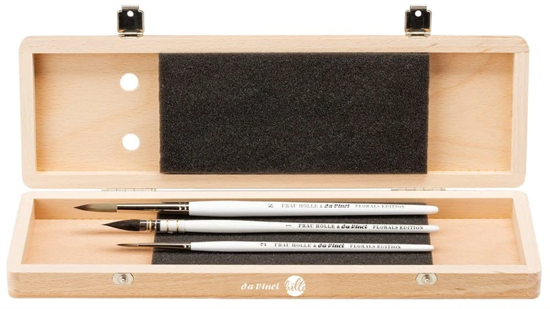 Brush Set in Wooden Box Woman Hell & Da Vinci, Loose Watercolour Florals - 3 Brushes