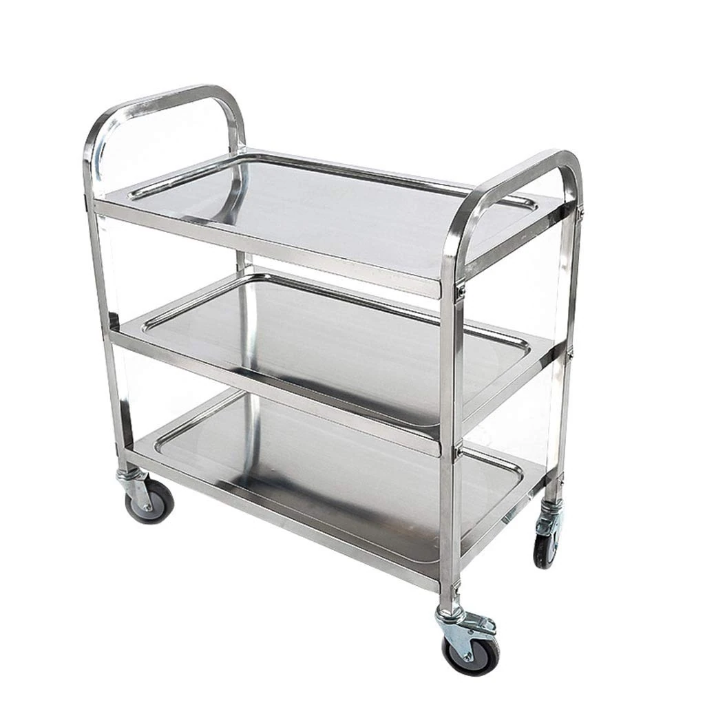 Stainless Steel Delivery Car Three-Tier Trolley Multi-Function Mobile Collection Tableware Car Restaurant/75 * 40 * 83Cm, Generic, 75 * 40 * 83cm