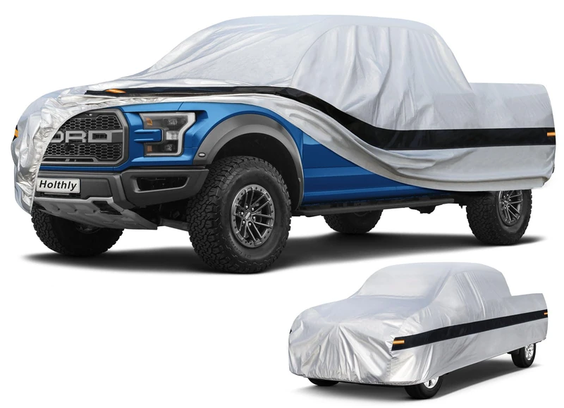 Holthly Truck Cover Waterproof All Weather. Pickup Truck Cover Rain Snow UV Dust Protection. Length: 210-230 inches, Universal Fit for Ford F150 Chevy Silverado Dodge Ram 1500. (HR-YG-PK-L)