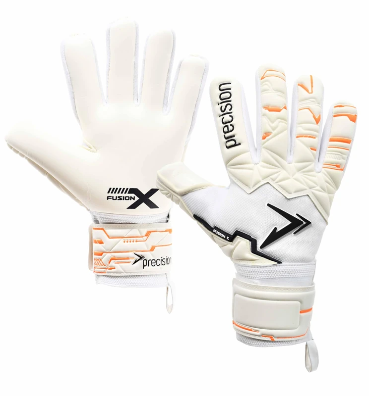 Precision Training Fusion X Pro Negative Contact Duo Grip Professional Football Adult's Goalkeeper Gloves, White, 9.5