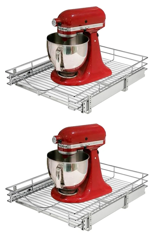 DINDON Pull Out Cabinet Organizer, Heavy Duty Slide Out Cabinet Pantry Shelf Pull Out Sliding Wire Drawers Home Storage Organizers, 2 Pack, 1 Tier, 11''/14''/17''/20''W, 18''/21''D (11" W x 18" D)