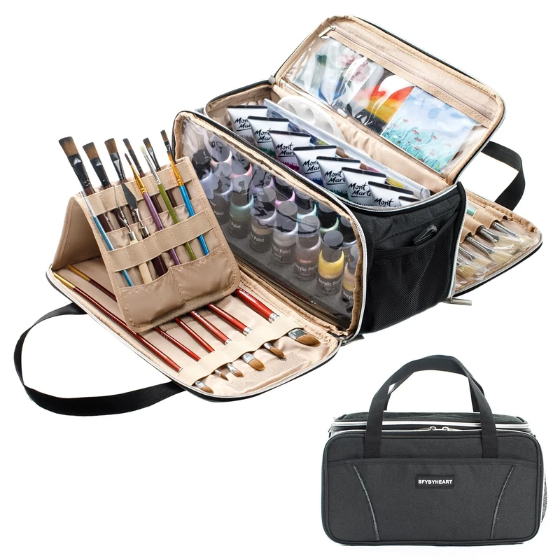 SFYBYHEART Paint Set Carrying Case, Art Supply Organizer, Utility Style, Black