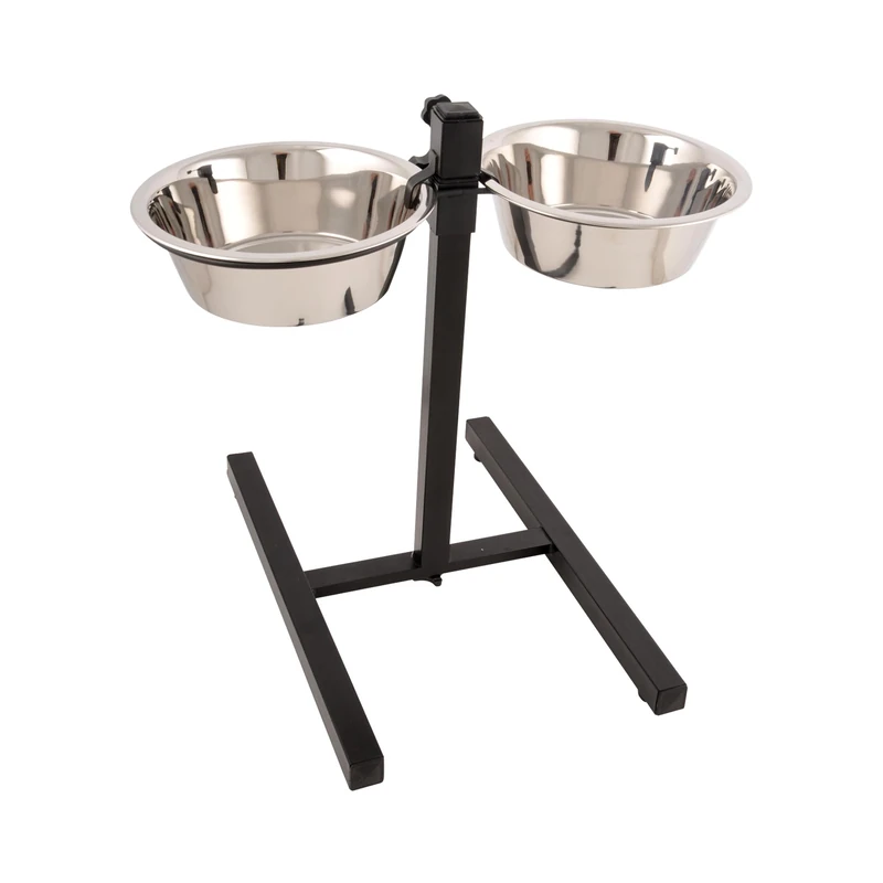 Dog Bar 2 Bowls Stainless Steel with Metal Holder Height Adjustable Diameter 21/15 cm Height 42 cm