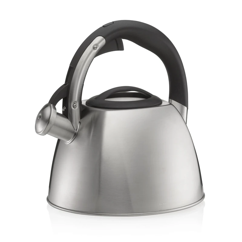 kela induction kettle 2.4L, flute kettle stainless steel, for all hob types, safe opening with button, VITUS, matt tea kettle