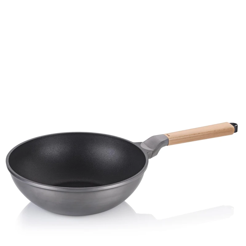 kela cast aluminium wok 30 cm VITANA, 5L induction wok pan made from recycled material, beechwood handle, heat-resistant up to 180°C