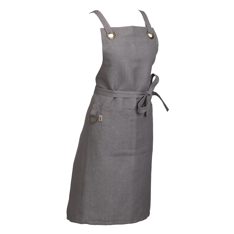 kela Puro Apron 85 cm x 70 cm 55% Cotton 45% Linen Grey Front Pocket Thick Texture 220 gsm Washable at 40°C 12802
