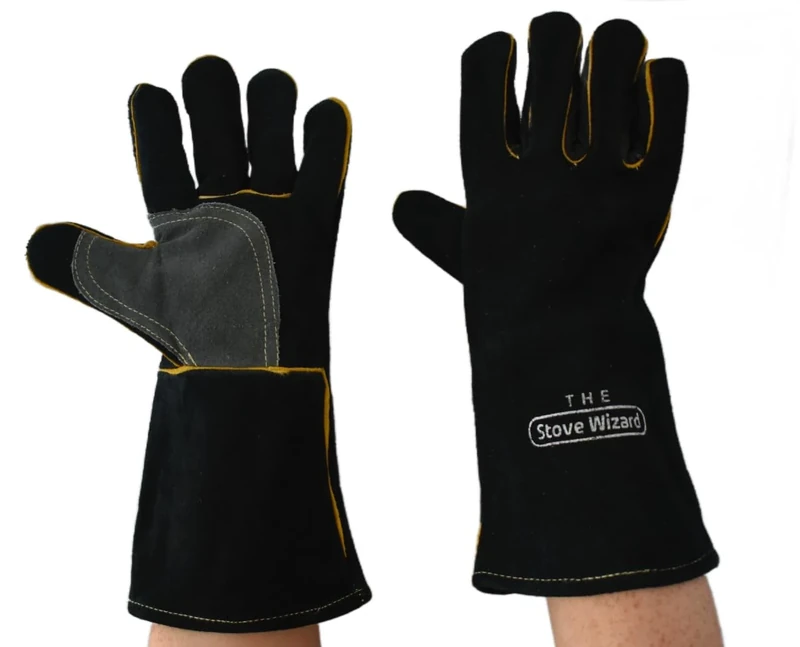 The Stove Wizard Extreme Heat Fire Resistant Gloves Leather with Kevlar Stitching Mitts Perfect for Welding Oven Grill BBQ Mig Fireplace Stove Pot Holder Animal Handling Wood Burners Multi Fuel Stoves
