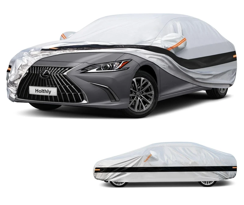 Holthly 10 Layer Sedan Car Cover Waterproof All Weather 100% Waterproof Outdoor Car Covers Rain Snow UV Dust Cover Fit Lexus ES Cadillac CT5 Buick