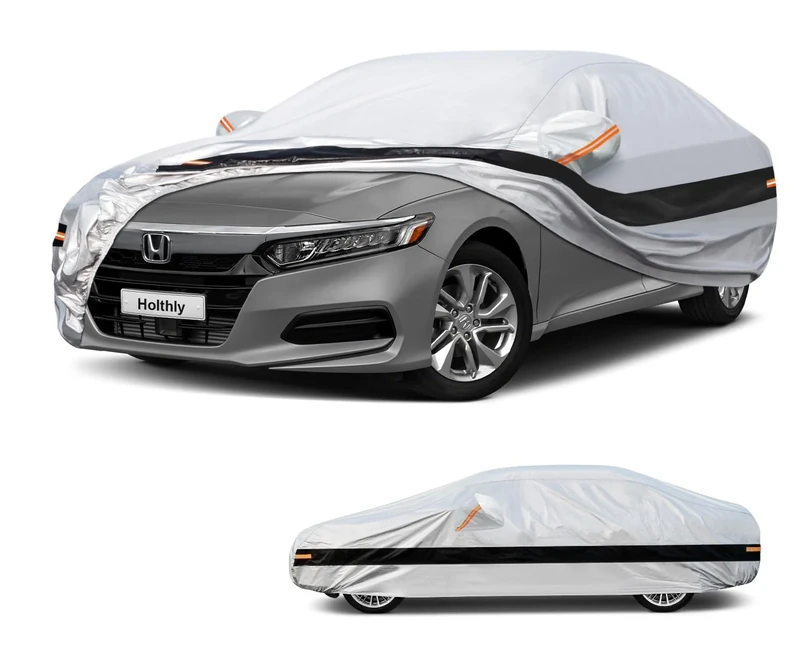 Holthly 10 Layer Car Cover Waterproof All Weather for Sedan,100% Waterproof Outdoor Car Covers for Automobiles Rain Sun Protection. Custom Fit for Midsized Car Toyota Camry,Honda Accord, etc