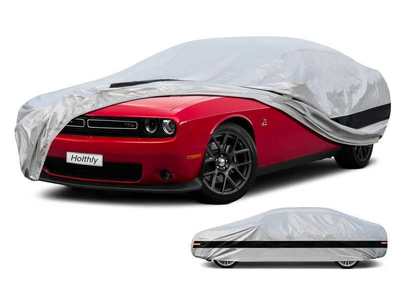 Holthly Coupe Car Cover Waterproof All Weather for Automobiles,100% Waterproof Outdoor Car Covers Rain UV Protection. Custom Fit for Dodge Challenger, Ford Thunderbird, Pontiac Firebird,etc Silver
