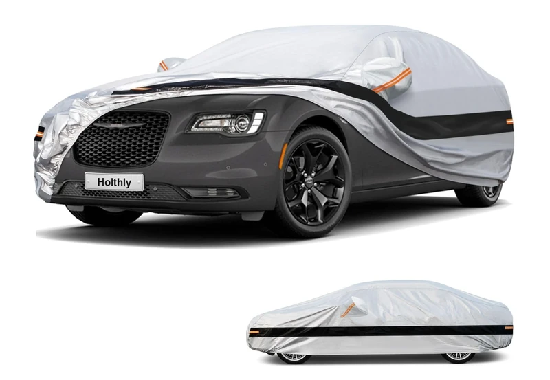 Holthly 10 Layer Sedan Car Cover Waterproof All Weather for Automobiles,100% Waterproof Outdoor Car Covers Rain UV Dust Protection. Custom Fit for Chrysler 300, Audi A8, BMW 7 Series, etc