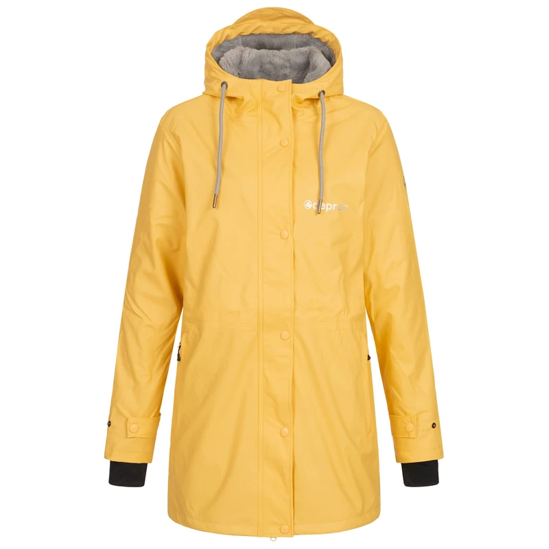 DEPROC-Active Ellesmere Women's Friesennerz Raincoat Hood Lined Waterproof Weatherproof Transition Jacket New Ellesmere Rain Jacket, Yellow (sun yellow), 52 Große Größen