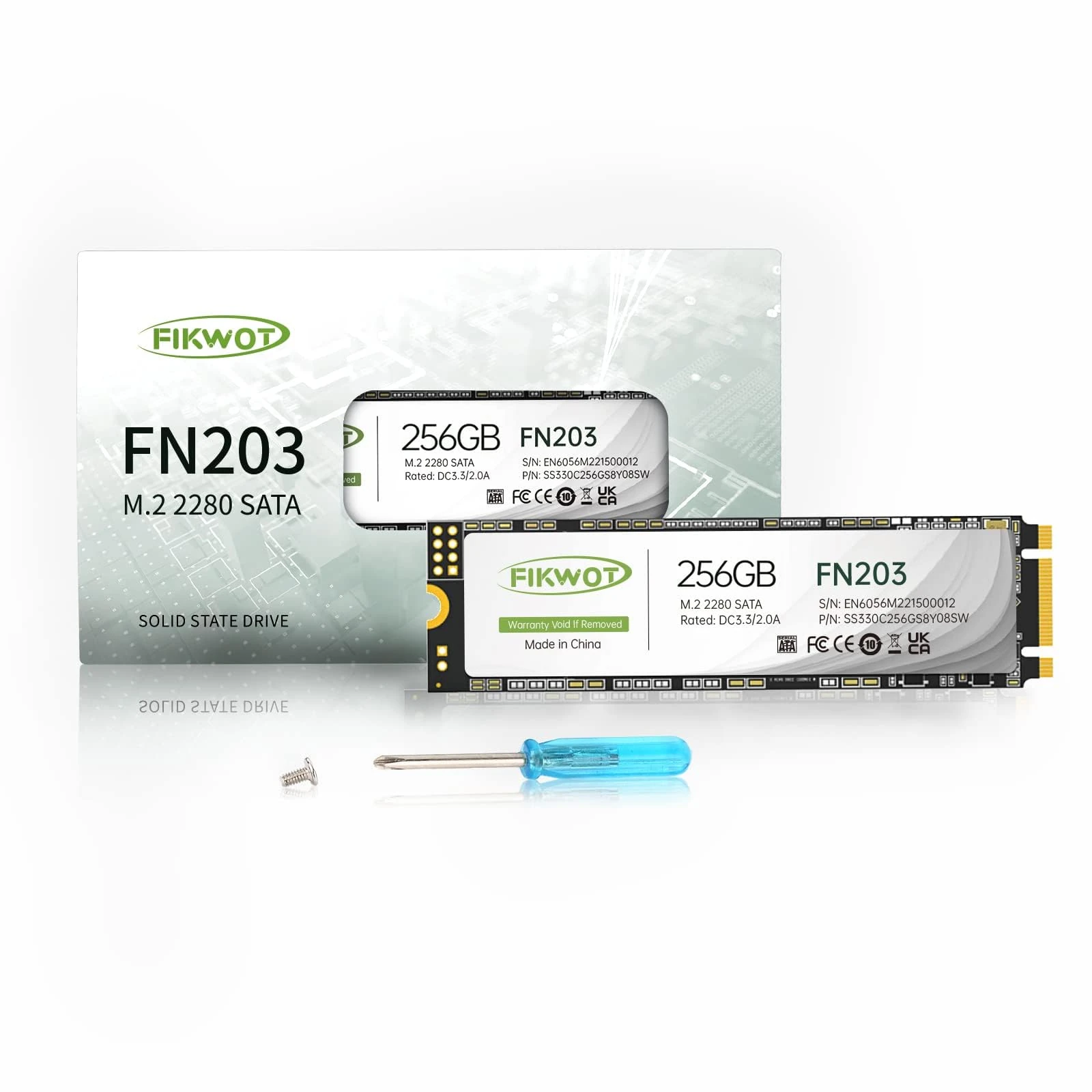 Fikwot FN203 M.2 SATA SSD - SLC Cache 3D NAND TLC SATA III 6Gb/s M.2 2280 NGFF Internal Solid State Drive, Up to 550MB/s, Compatible with Ultrabooks, Tablet Computers and Mini PCs (256GB)