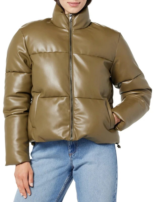 The Drop Women's Priscilla Vegan Leather Puffer, CAPERS OLIVE, XS