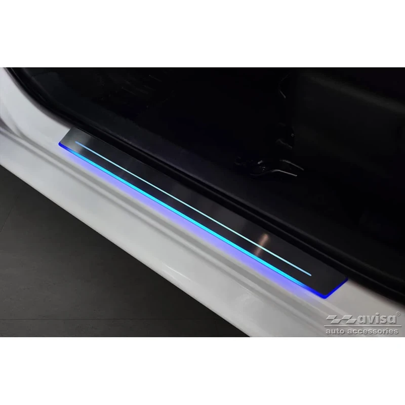 Avisa Universal Door Sill Protector Set Black stainless steel with blue LED lighting - 2-Pieces - 44,8 x 4 cm