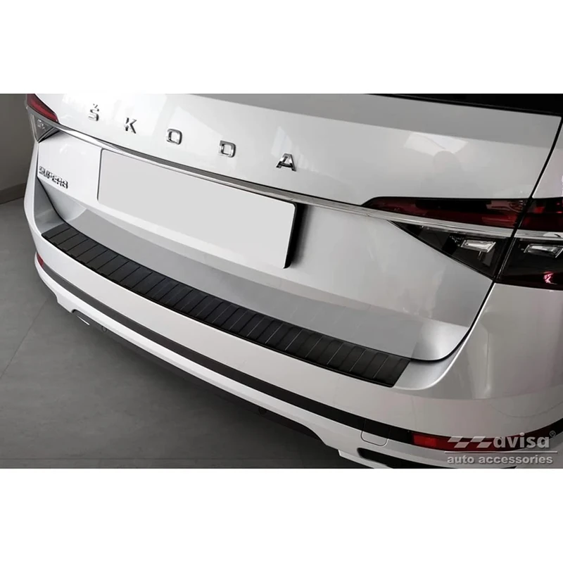 Avisa Matt Black Stainless Steel Rear bumper protector compatible with Skoda Superb III Combi 2015-2019 & Facelift 2019-2024 incl. Scout 'Ribs'