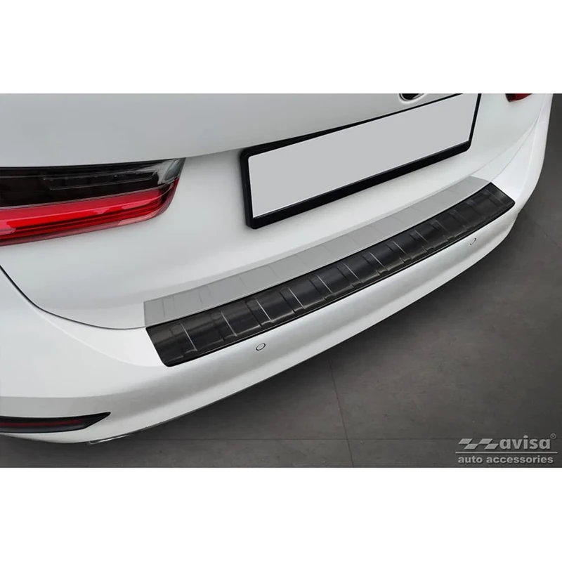 Avisa Black Stainless Steel Rear bumper protector compatible with BMW 3-Series G21 Touring 2019-2022 'Ribs'