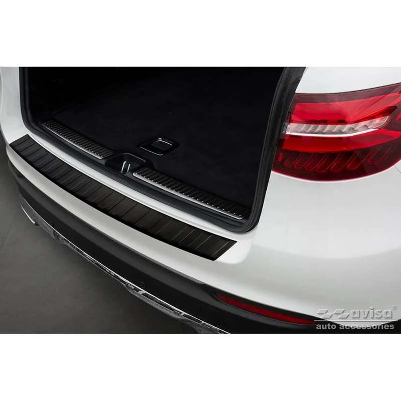 Avisa Matt Black Stainless Steel Rear bumper protector compatible with Mercedes GLC 5-doors 2015-2019 & FL 2019- 'Ribs'