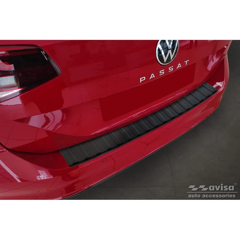 Avisa Matt Black Stainless Steel Rear bumper protector compatible with Volkswagen Passat 3G Variant 2014-2023 'Ribs'
