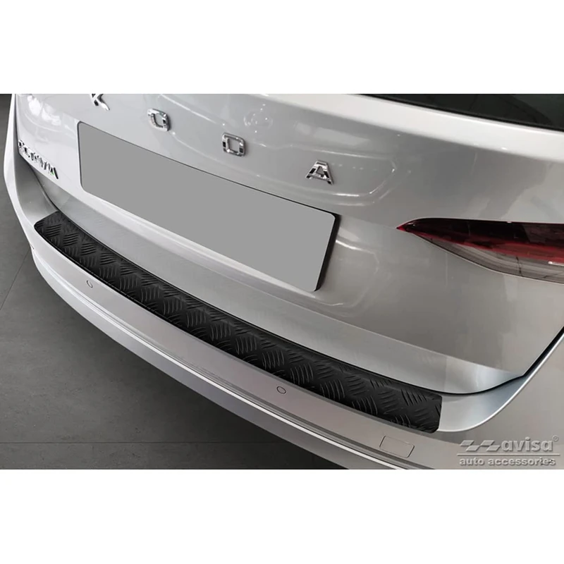 Avisa Matt Black Aluminum Rear bumper protector compatible with Skoda Octavia IV Kombi 2020-2024 & FL 2024- (incl. RS, excl. Scout) 'Riffled Plate'