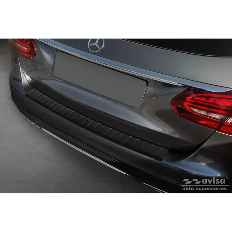 Avisa Matt Black Stainless Steel Rear bumper protector compatible with Mercedes C-Class W205 Kombi 2014-2021 'Ribs'