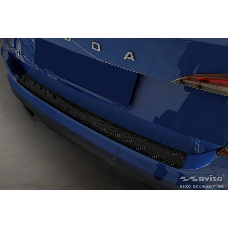 Avisa Matt Black Aluminum Rear bumper protector compatible with Skoda Kamiq 2019- 'Riffled Plate' - Image 1