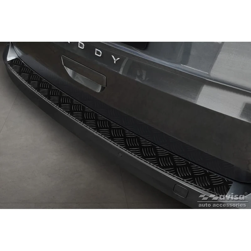 Avisa Matt Black Aluminum Rear bumper protector compatible with Volkswagen Caddy V 2020- 'Riffled Plate' - Image 1