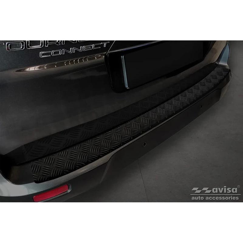 Avisa Matt Black Aluminum Rear bumper protector compatible with Ford Tourneo Connect/Transit Connect 2014-2017 & FL 2017-2022 'Riffled Plate'