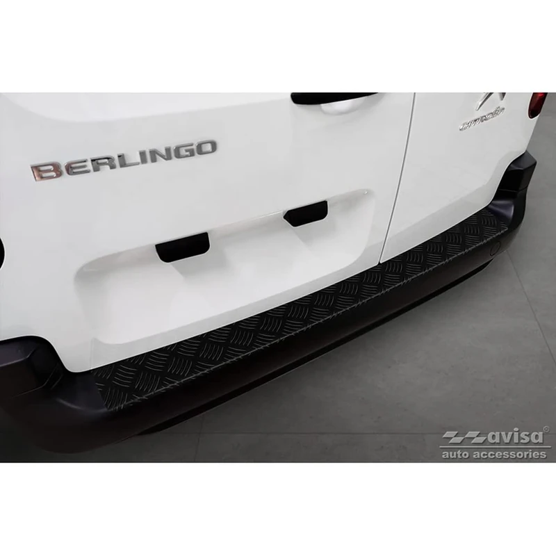 Matt Black Aluminum Rear bumper protector compatible with Citroën Berlingo (Multispace) & Peugeot Partner 08-18 & 18-/Rifter 18- & Opel Combo E 18- & Toyota Proace City/Verso 19- & Fiat Doblo 22-