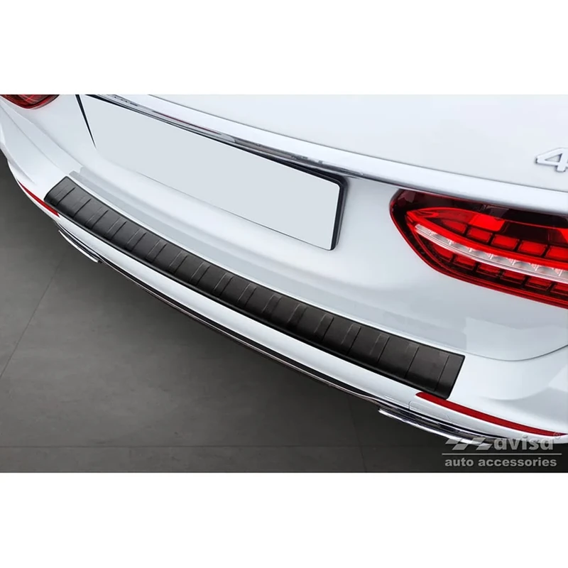 Avisa Matt Black Stainless Steel Rear bumper protector compatible with Mercedes E-Class W213 Kombi 2016- 'Ribs'