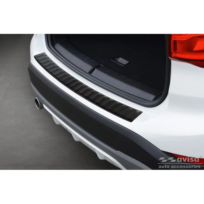 Avisa Matt Black Stainless Steel Rear bumper protector compatible with BMW X1 (F48) 2015-2022 'Ribs'