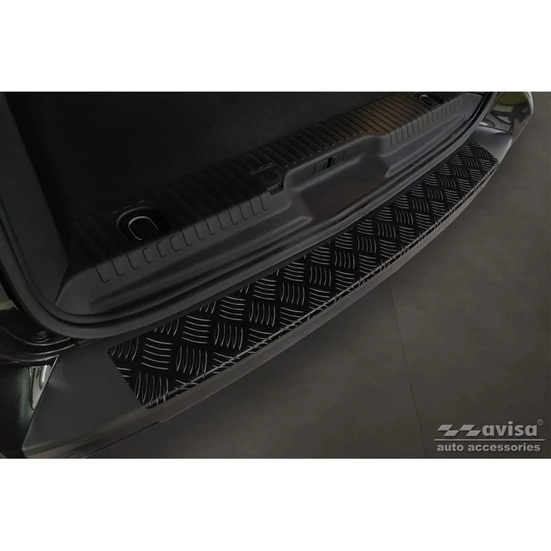Matt Black Aluminum Rear bumper protector compatible with Citroën SpaceTourer/Jumpy & Peugeot Traveller/Expert & Toyota Proace Verso 16- & Opel Vivaro/Zafira Life 19- (models w. unpainted bumper top)
