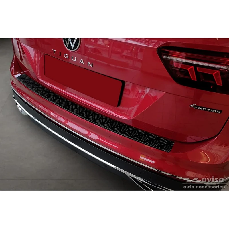 Avisa Matt Black Aluminum Rear bumper protector compatible with Volkswagen Tiguan II incl. Allspace & R-Line 2016-2020 & FL 2020-2024 'Riffled Plate'