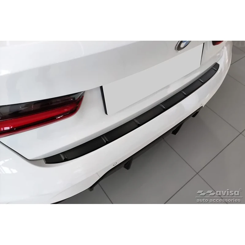 Avisa Matt Black Stainless Steel Rear bumper protector compatible with BMW 3-Series G20 Sedan M-Package 2019- 'Ribs'