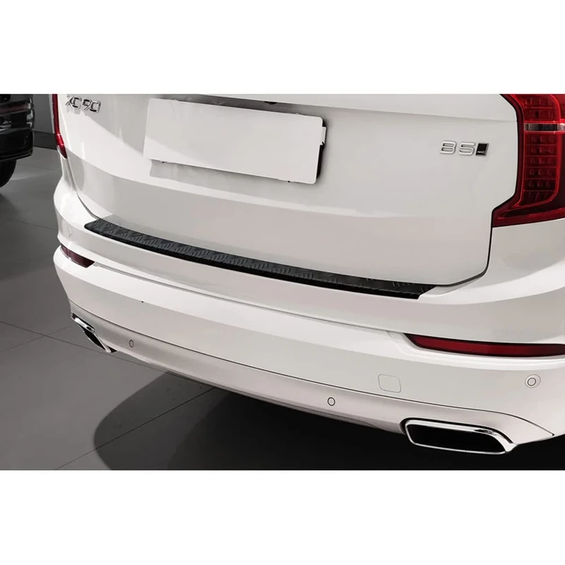 Avisa Matt Black Aluminum Rear bumper protector compatible with Volvo XC90 II 2015-2019 & all Facelift models 'Riffled Plate'