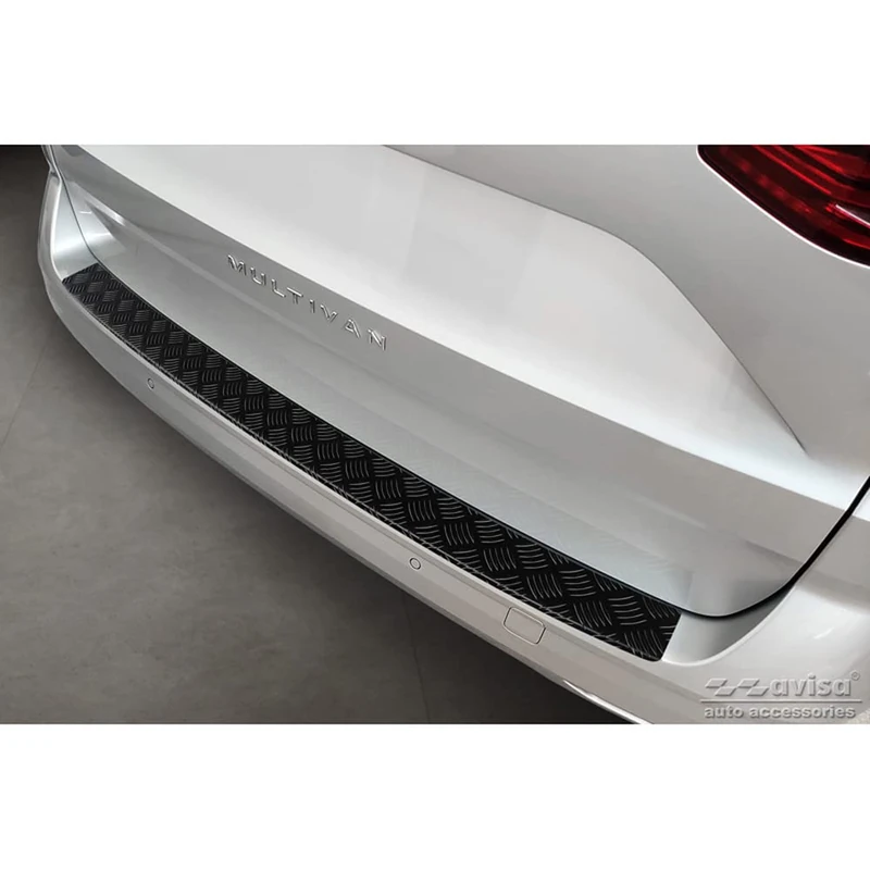Avisa Matt Black Aluminum Rear bumper protector compatible with Volkswagen Multivan T7 2021- 'Riffled plate'