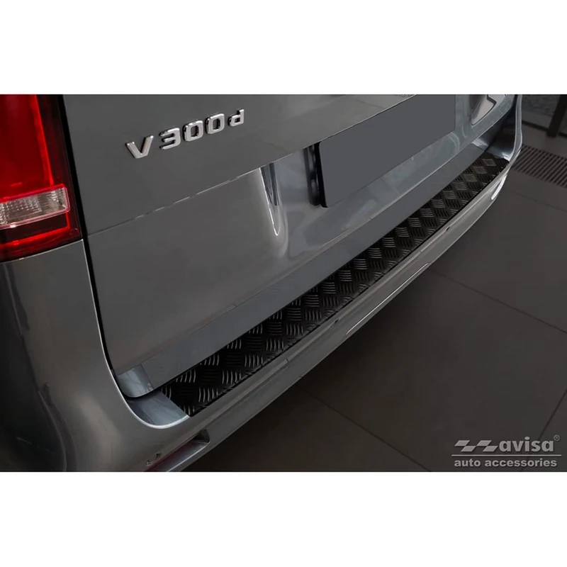 Avisa Matt Black Aluminum Rear bumper protector compatible with Mercedes Vito & V-Class 2014-2019 & Facelift 2019- 'Riffled Plate'
