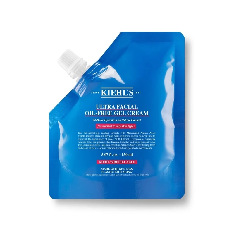 Kiehl's Ultra Facial Oil-Free Gel Cream for Oily to Normal Skin, Non-comedogenic, Alcohol-free, Fragrance-free, 150Ml, Refill Pouch