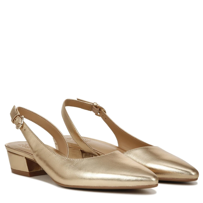 Naturalizer Women’s Banks Slingback Pumps | Dark Gold Metallic Leather | Pointed Toe Low Block Heel Shoes | Comfortable Court Shoes in Wide Fit | UK 7
