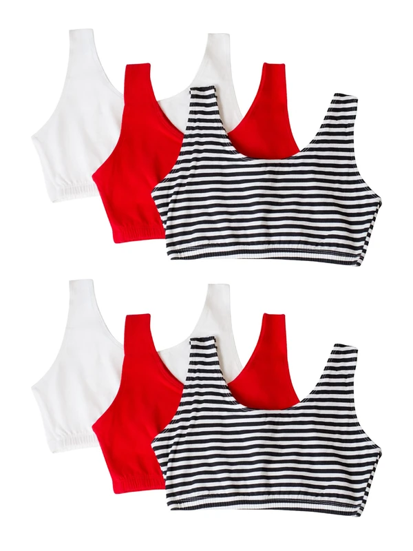 Fruit of the Loom Women's Built Up Tank Style Sports Bra, Skinny Stripe/Skinny Stripe/White/White/Red Hot/Red Hot, 36