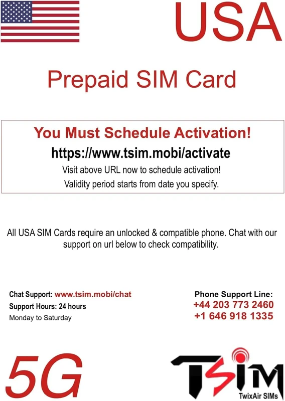 PrePaid USA SIM card. Unlimited incoming and outgoing calls/text | Ultra High Speed 5G Data allowance. Hotspot/Tethering/Internet Sharing allowed. (Unlimited+CanMex x 2 Month)