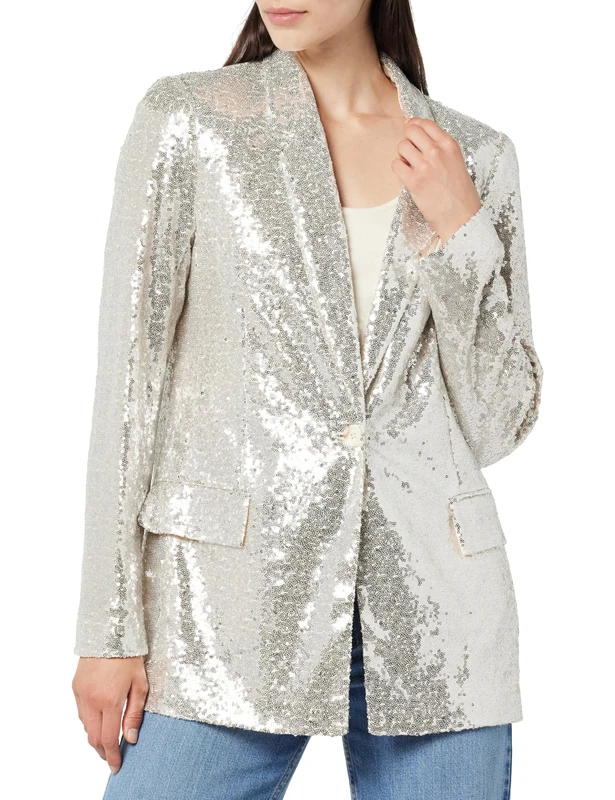 The Drop Women's Blake Long Blazer, Silver Sequins, M