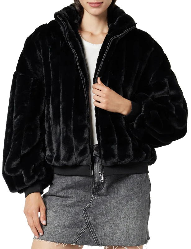 The Drop Women's Marcia Faux Fur Bomber, Black, L