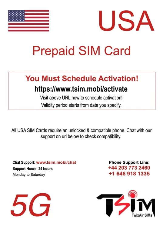 PrePaid USA SIM card. Unlimited incoming and outgoing calls/text | Ultra High Speed 5G Data allowance. Hotspot/Tethering/Internet Sharing allowed. (Unlimited+CallHome+CanMex x 2 Month)