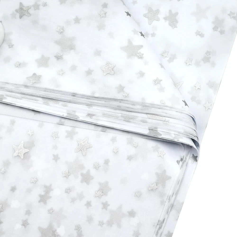 50pcs 50×35cm Silver Star Tissue Paper,Metallic Super Stars Wrapping Paper Bulk for Wedding Birthday DIY Gift Decorations