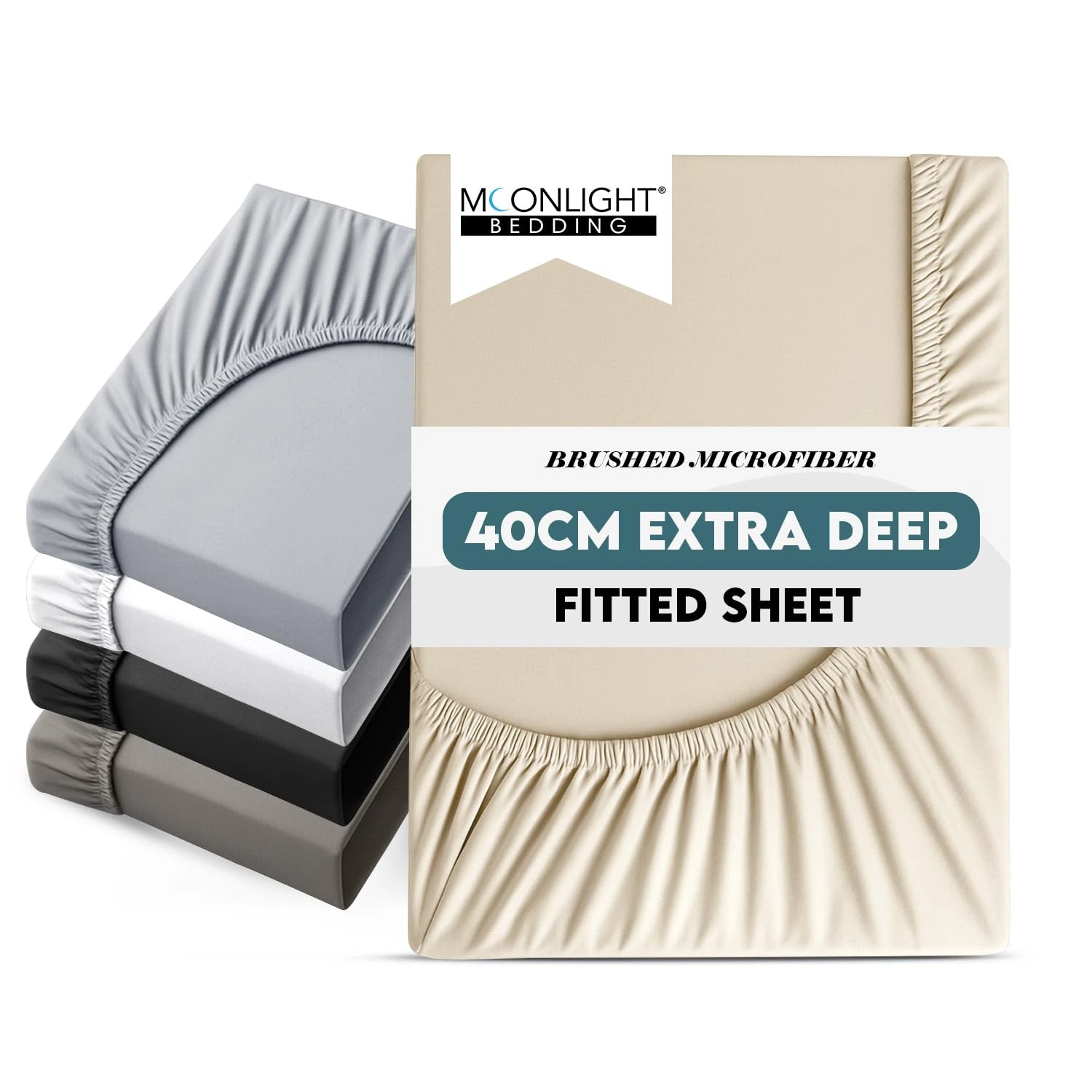 Moonlight Bedding Fitted Sheet 40 Cm Extra Deep Pocket Bed Sheets 16 inch Ultra Soft Bottom Sheet Brushed Microfiber Breathable Shrinkage and Fade Resistant (Cream, Double)